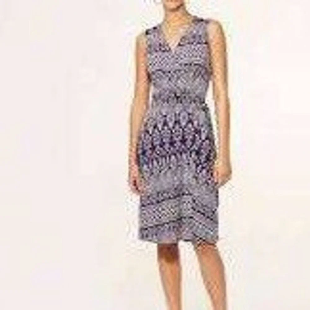 Tory Burch Purple Geometric Floral V-Neck Sleeveless Women dress Wrap Size S P